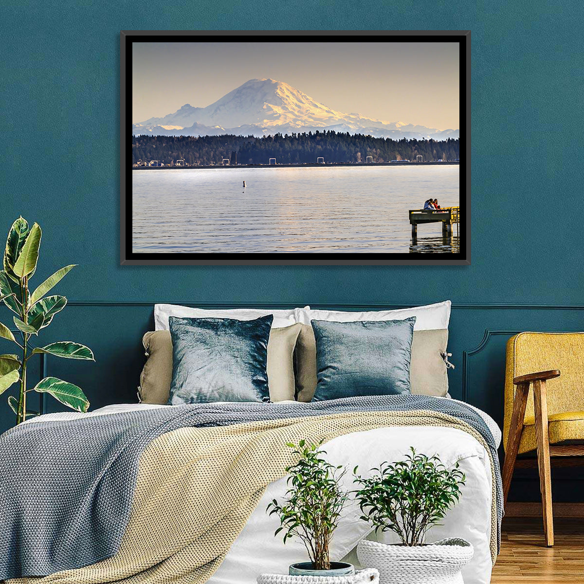 Mount Rainier Over Lake Washington Wall Art in a room, landscape