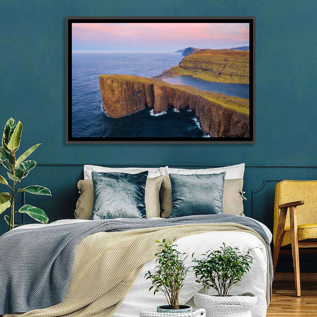 Sørvágsvatn Clifftop Lake Wall Art in a room, landscape