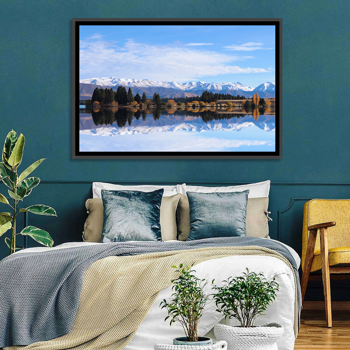 Ruataniwha Lake Reflection Wall Art in a room, landscape