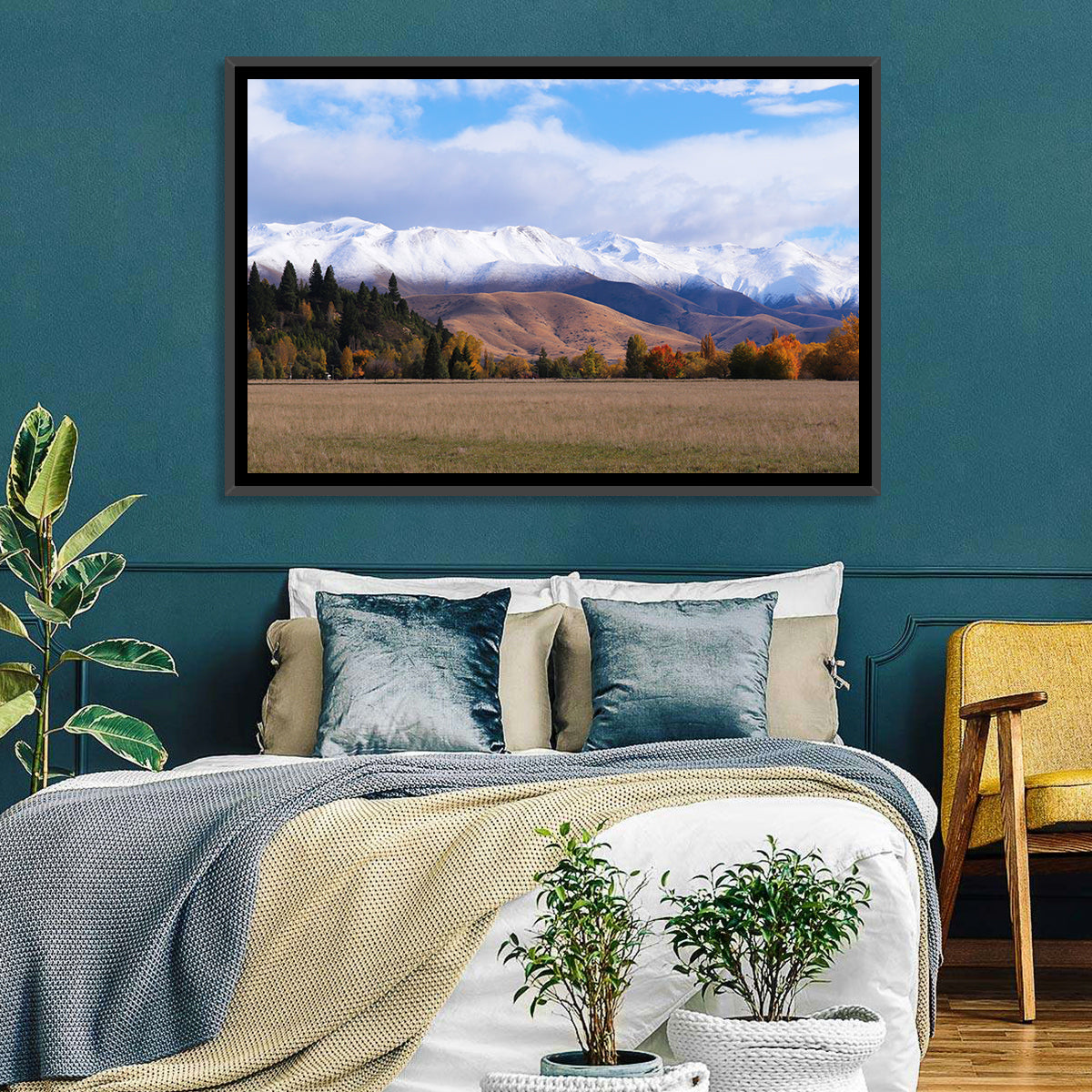 Ben Ohau Mountain Meadow Wall Art in a room, landscape