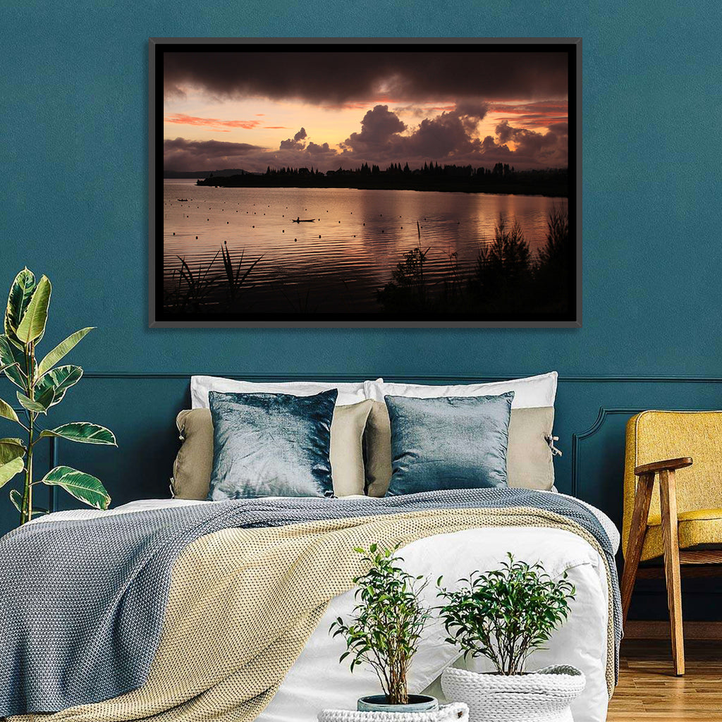 Lake Diatas Sunset with Boat Wall Art