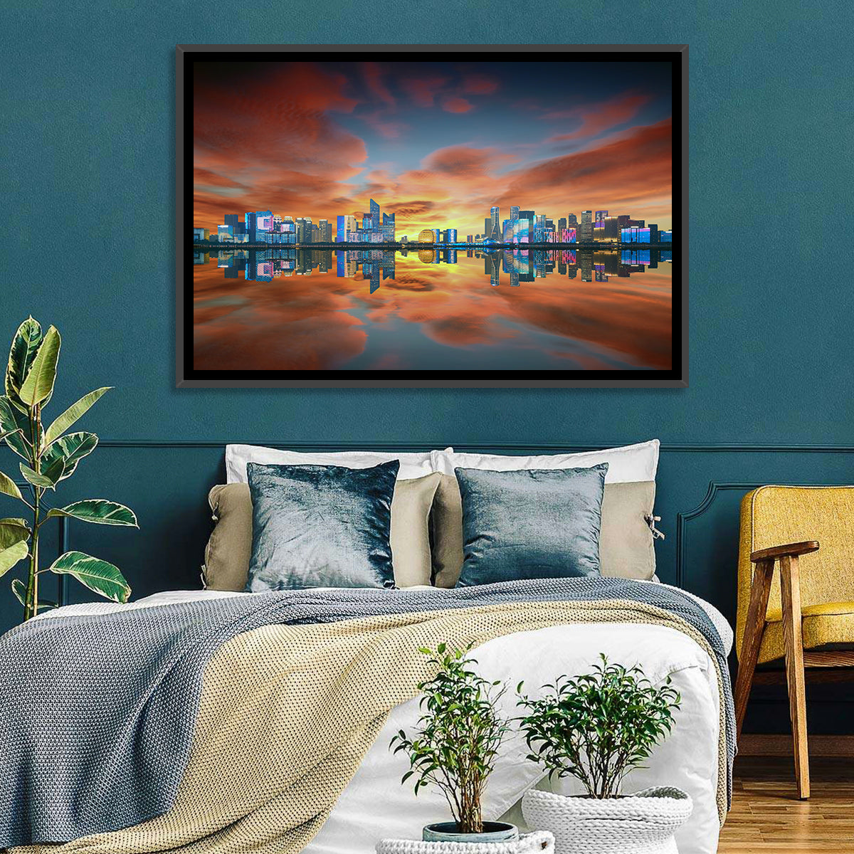 Hangzhou Golden Sphere Skyline at Dusk Wall Art in a room, landscape