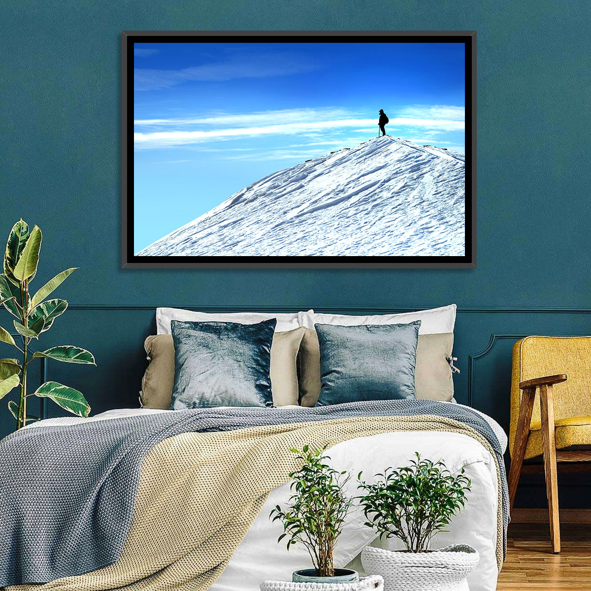 Mountaineer Summit Silhouette Wall Art in a room, landscape