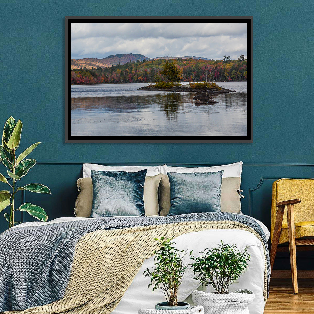 Lake Umbagog Autumn Reflection Wall Art in a room, landscape