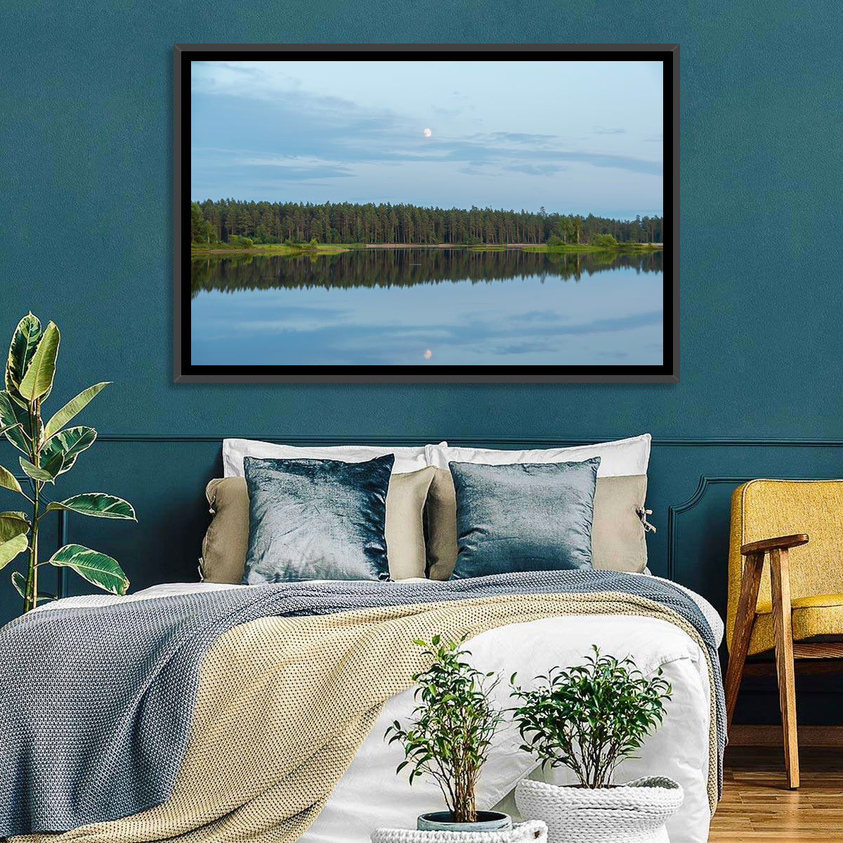 Lake Vanern Moonlight Wall Art in a room, landscape