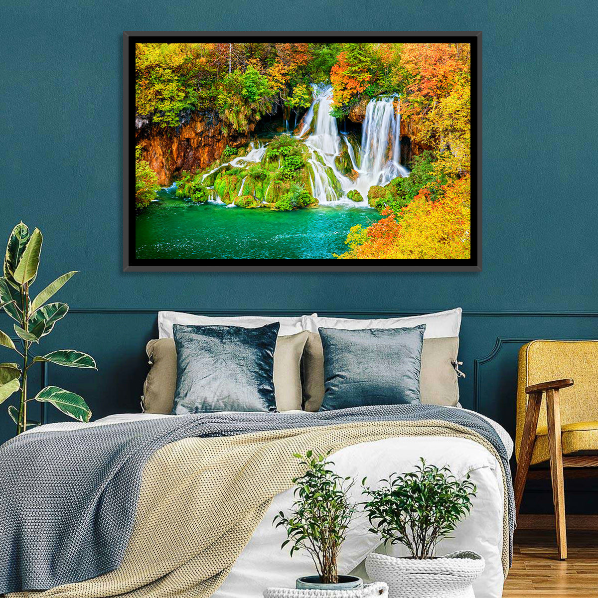 Plitvička Jezera Autumn Falls Wall Art in a room, landscape
