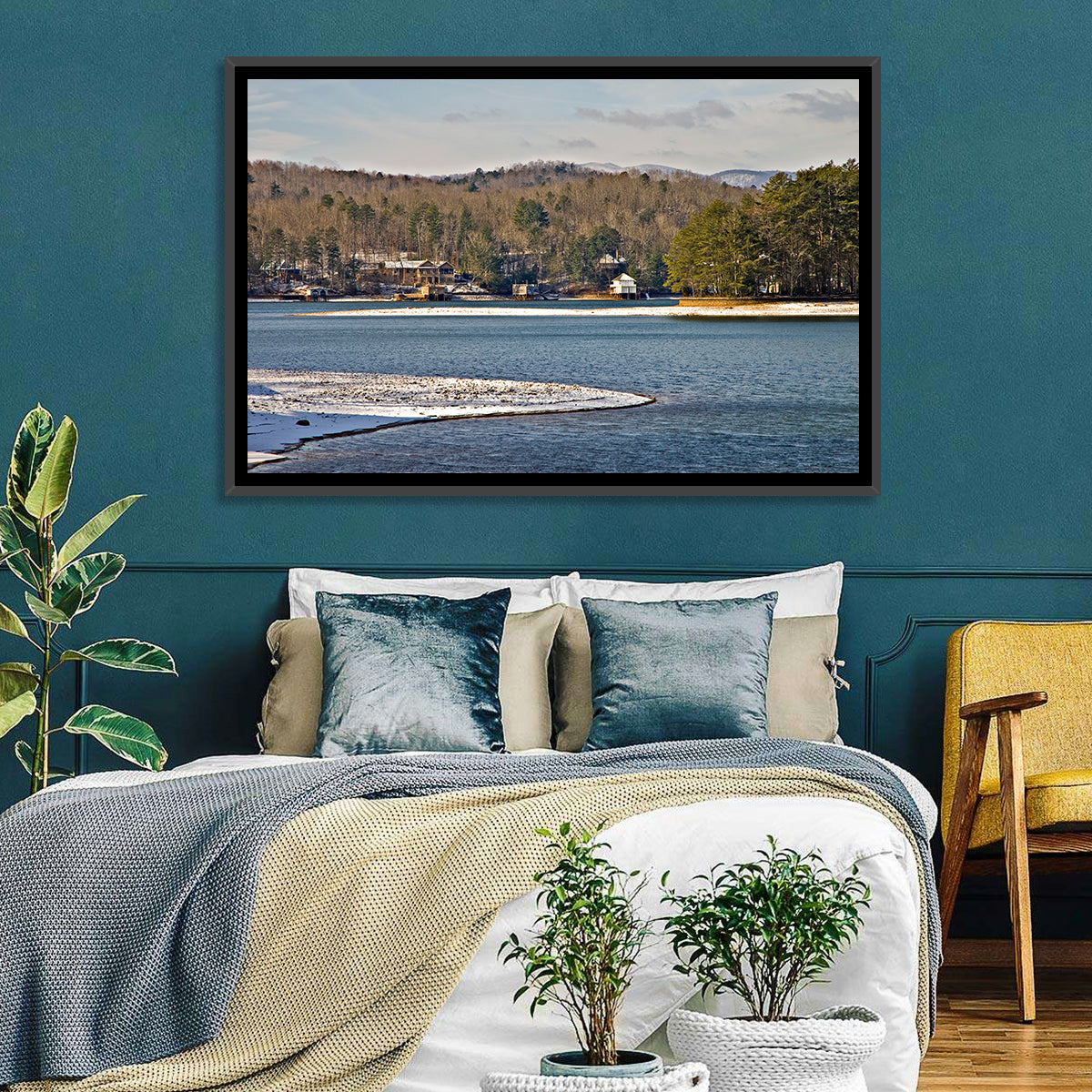 Lake Burton Winter Shoreline Wall Art in a room, landscape