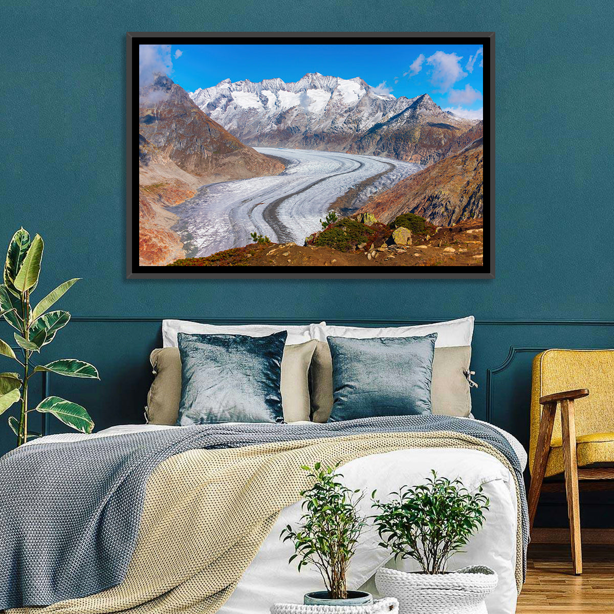 Aletsch Glacier Valley Wall Art in a room, landscape