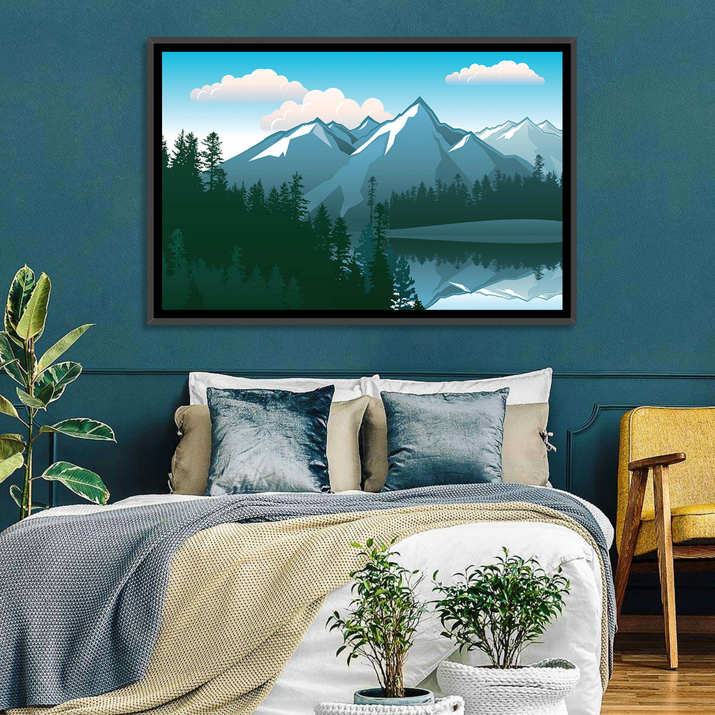 Tranquil Mountain Lake Illustration Wall Art