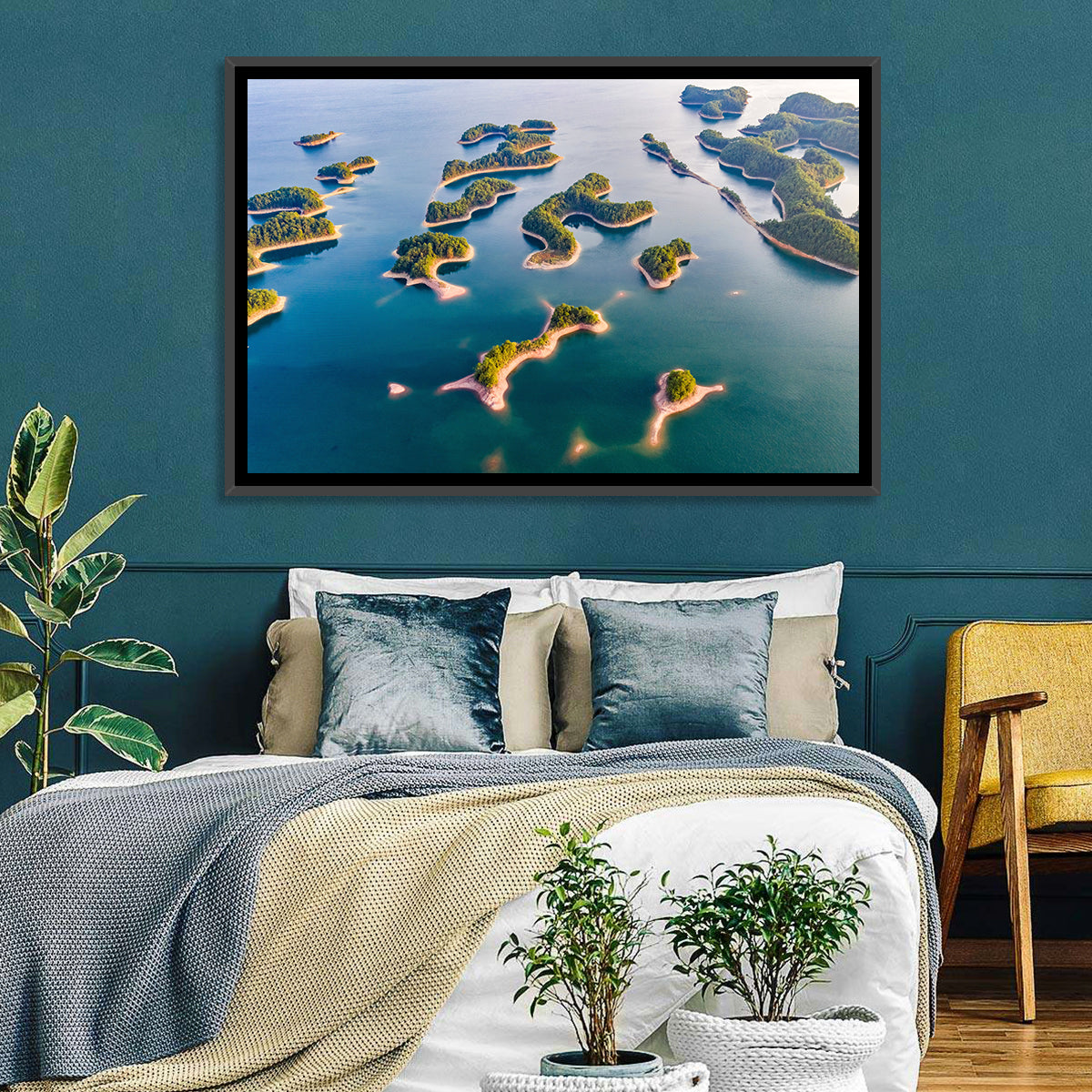 Qiandao Lake Aerial View Wall Art in a room, landscape