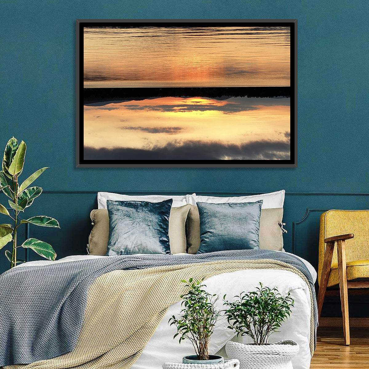 Lake Pleasant Golden Sunset Wall Art in a room, landscape