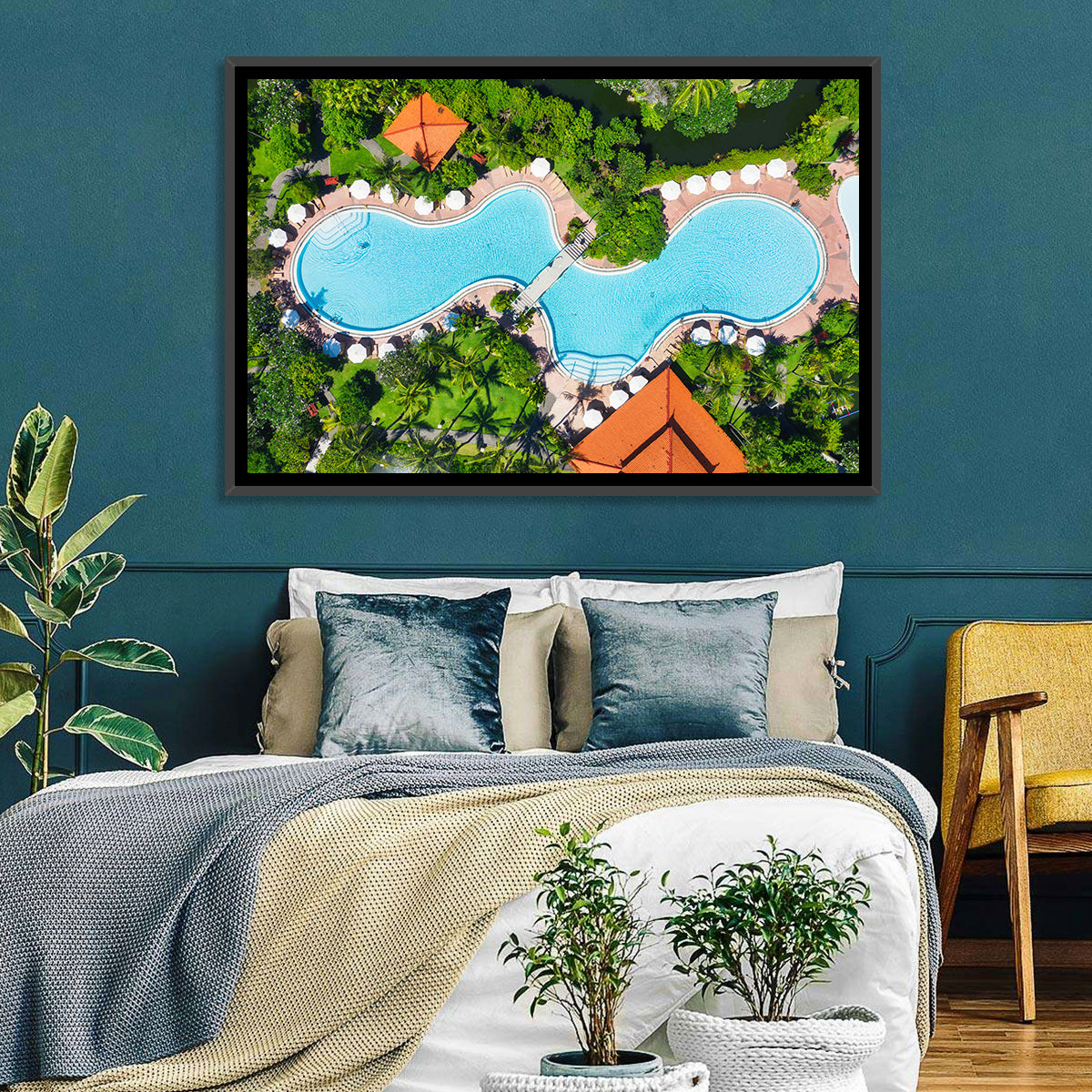 Aerial Figure Eight Resort Pool Wall Art in a room, landscape