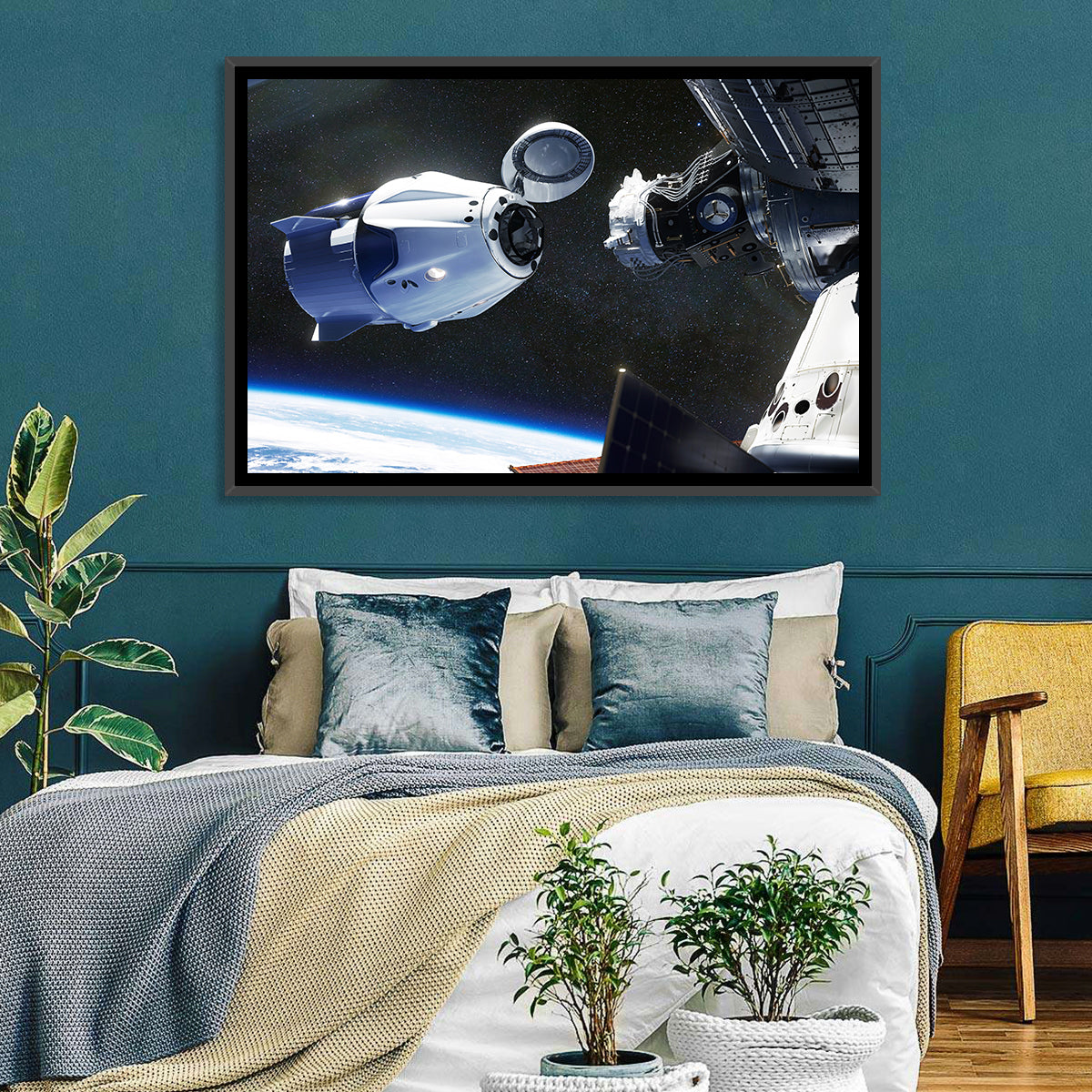 Crew Dragon Docking with Iss Wall Art in a room, landscape