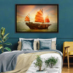 Red Sailed Junk at Victoria Harbour Wall Art