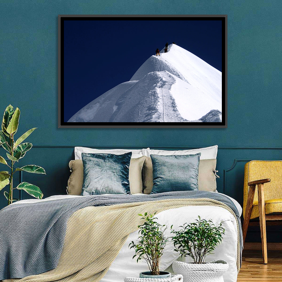 Climbers on a Snowy Himalayan Peak Wall Art in a room, landscape