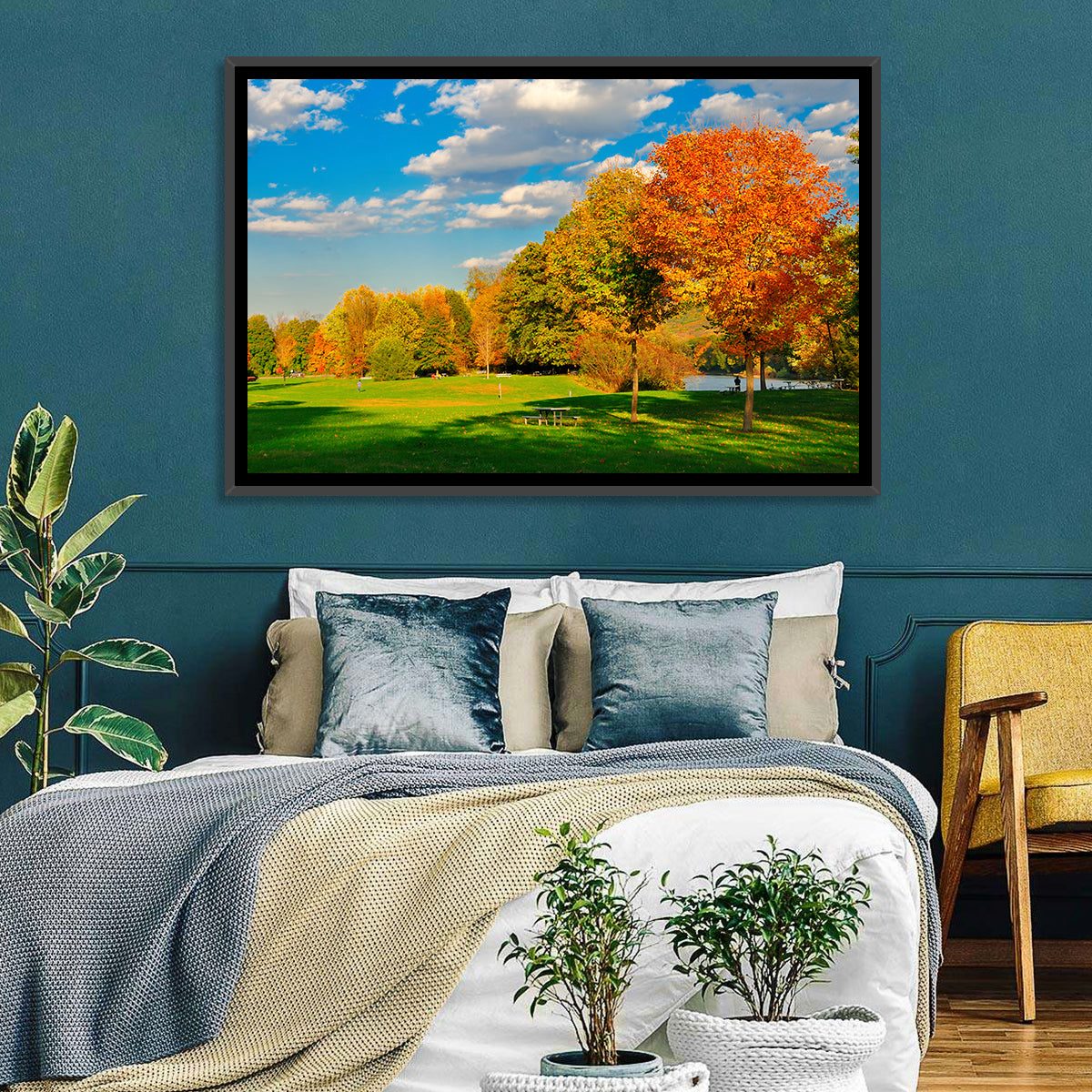 Autumn Trees and Lakeside Lawn Wall Art