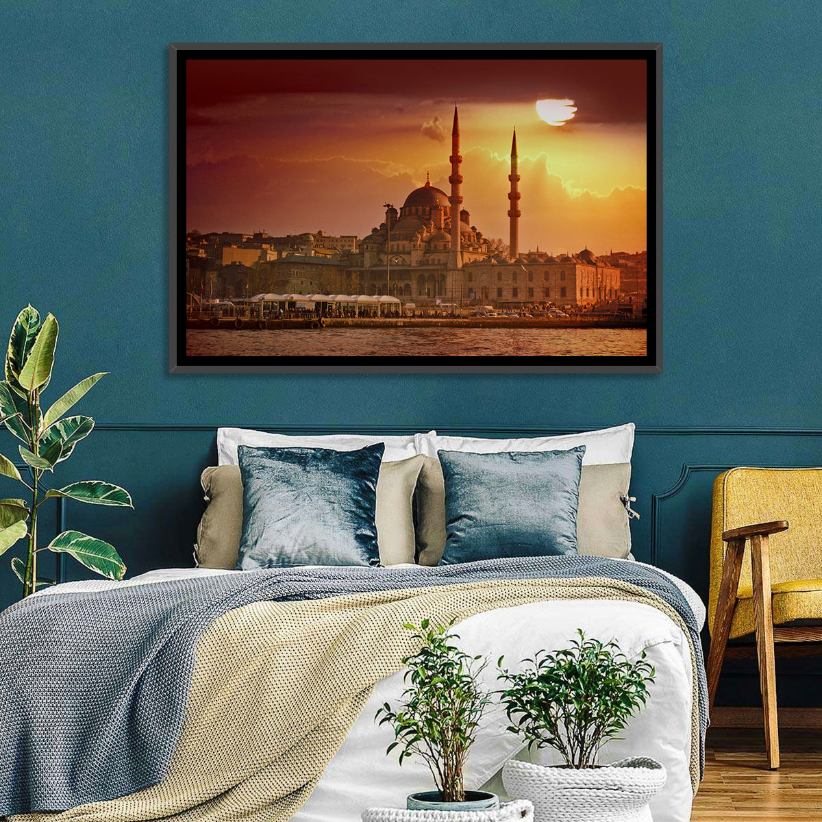 Yeni Cami Golden Hour Wall Art in a room, landscape