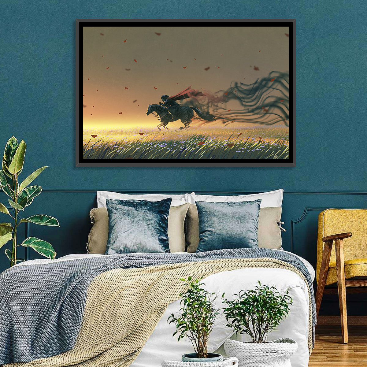 Unstoppable Knight with Red Cape Wall Art in a room, landscape