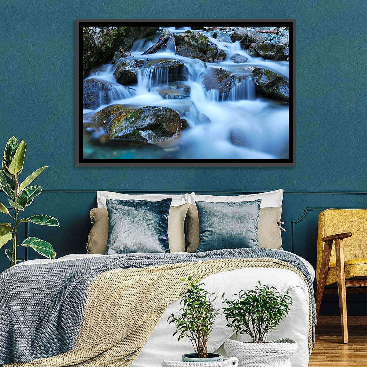Mossy Rock Stream with Silky Waterfall Wall Art