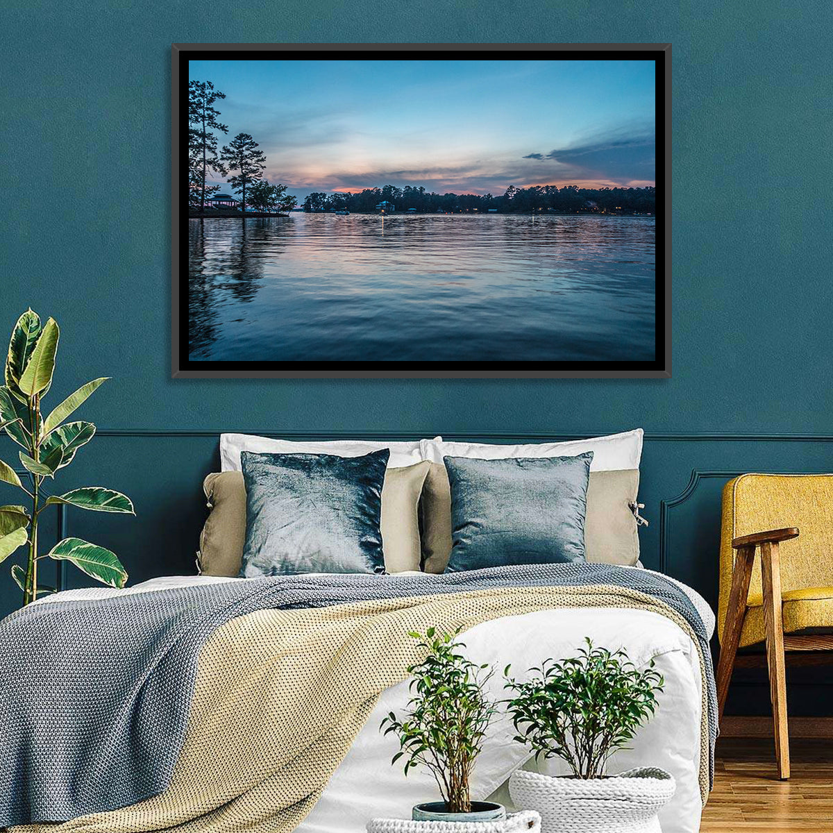 Lake Wateree Twilight Reflection Wall Art in a room, landscape