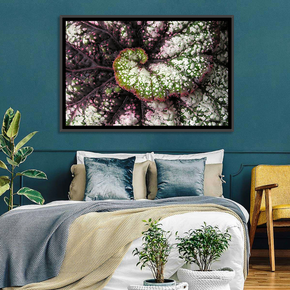 Begonia Leaf Spiral Geometry Wall Art in a room, landscape