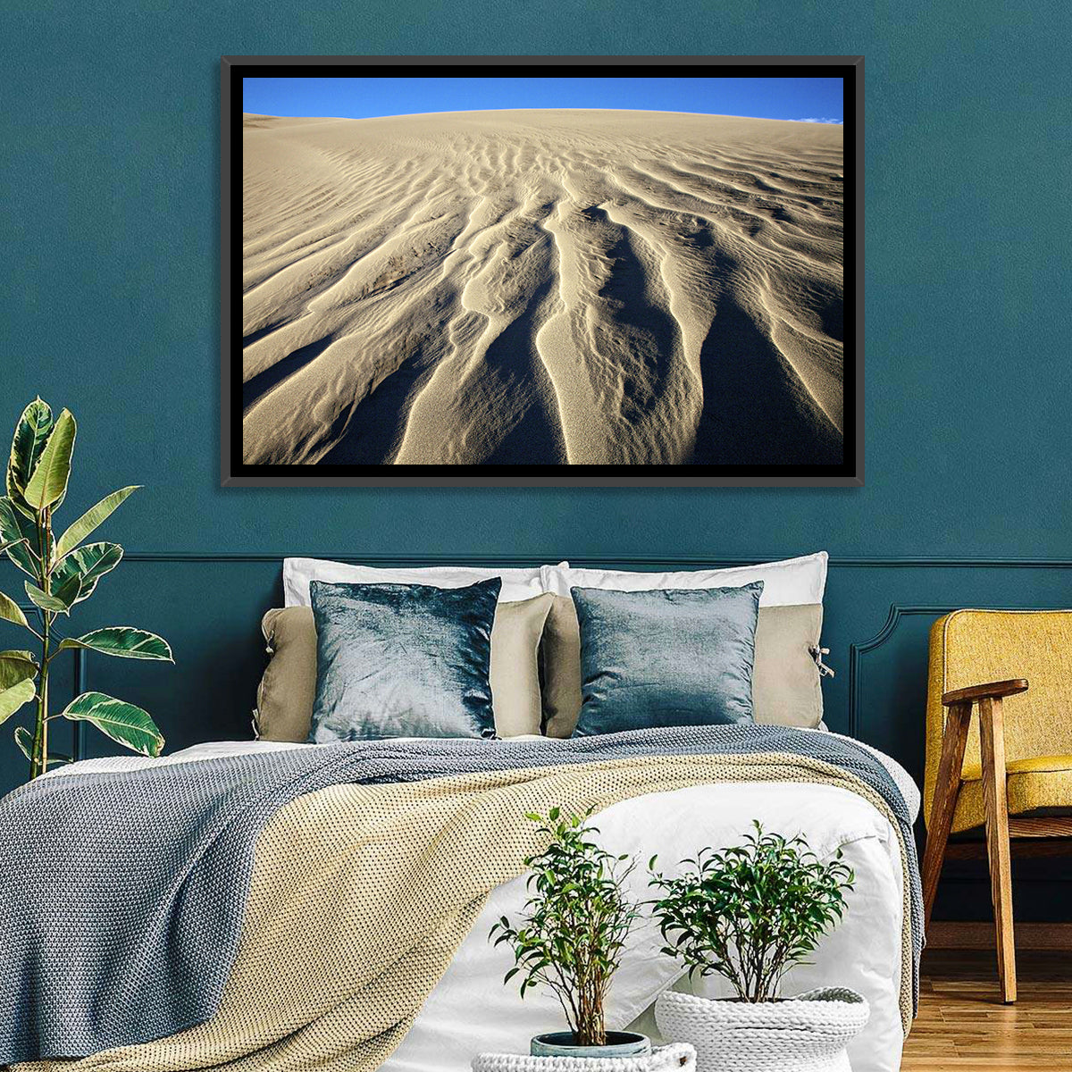 Endless Rippled Sand Dunes Wall Art in a room, landscape