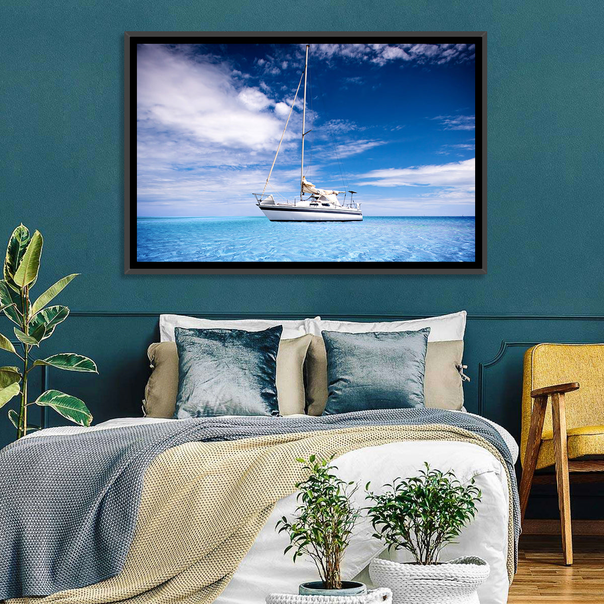 Furled Sails Over Turquoise Water Wall Art