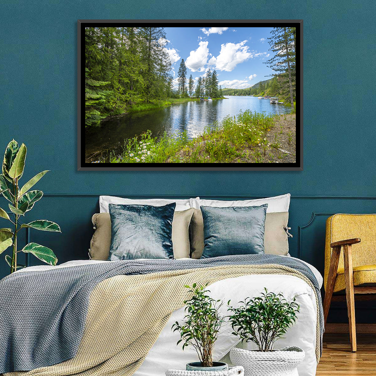 Lake Pend Oreille Wildflower View Wall Art in a room, landscape