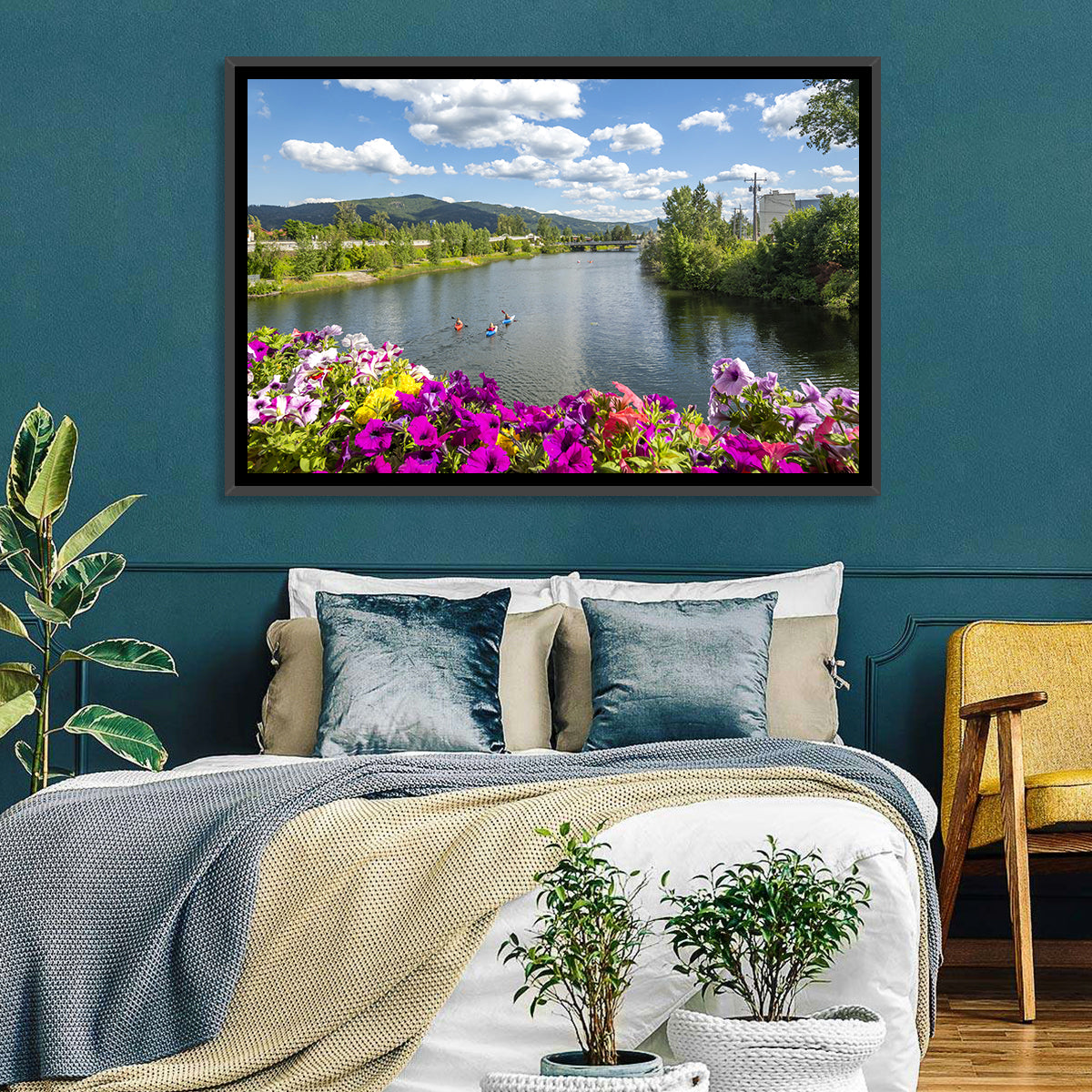 Sand Creek River with Petunias Wall Art in a room, landscape