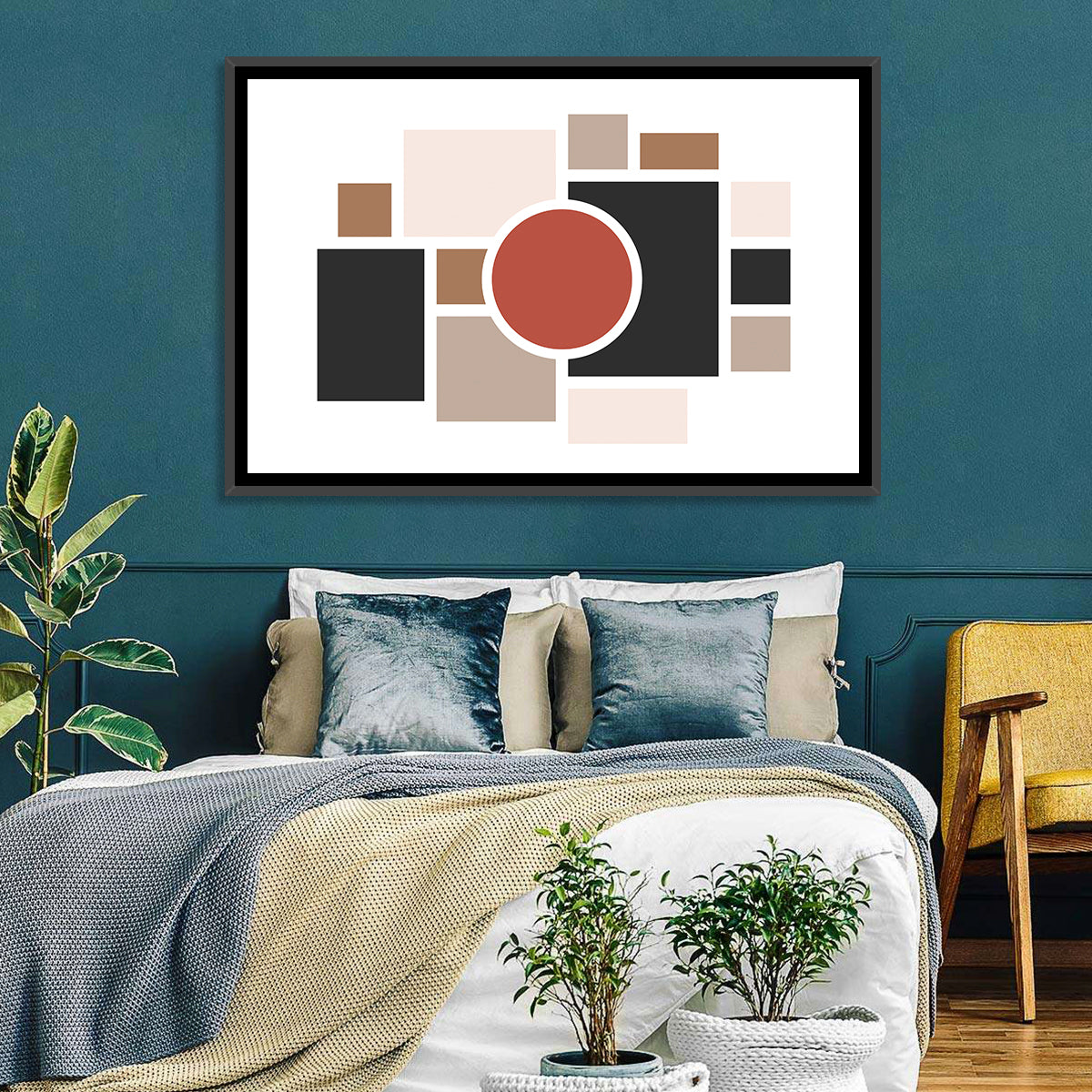 Terracotta Geometric Circle Composition Wall Art in a room, landscape