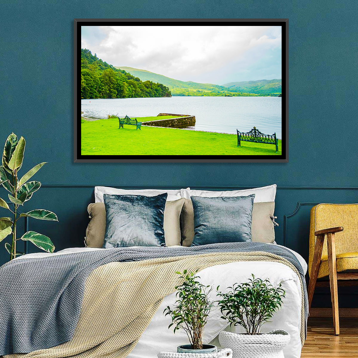 Ullswater Lakeside Benches Wall Art in a room, landscape