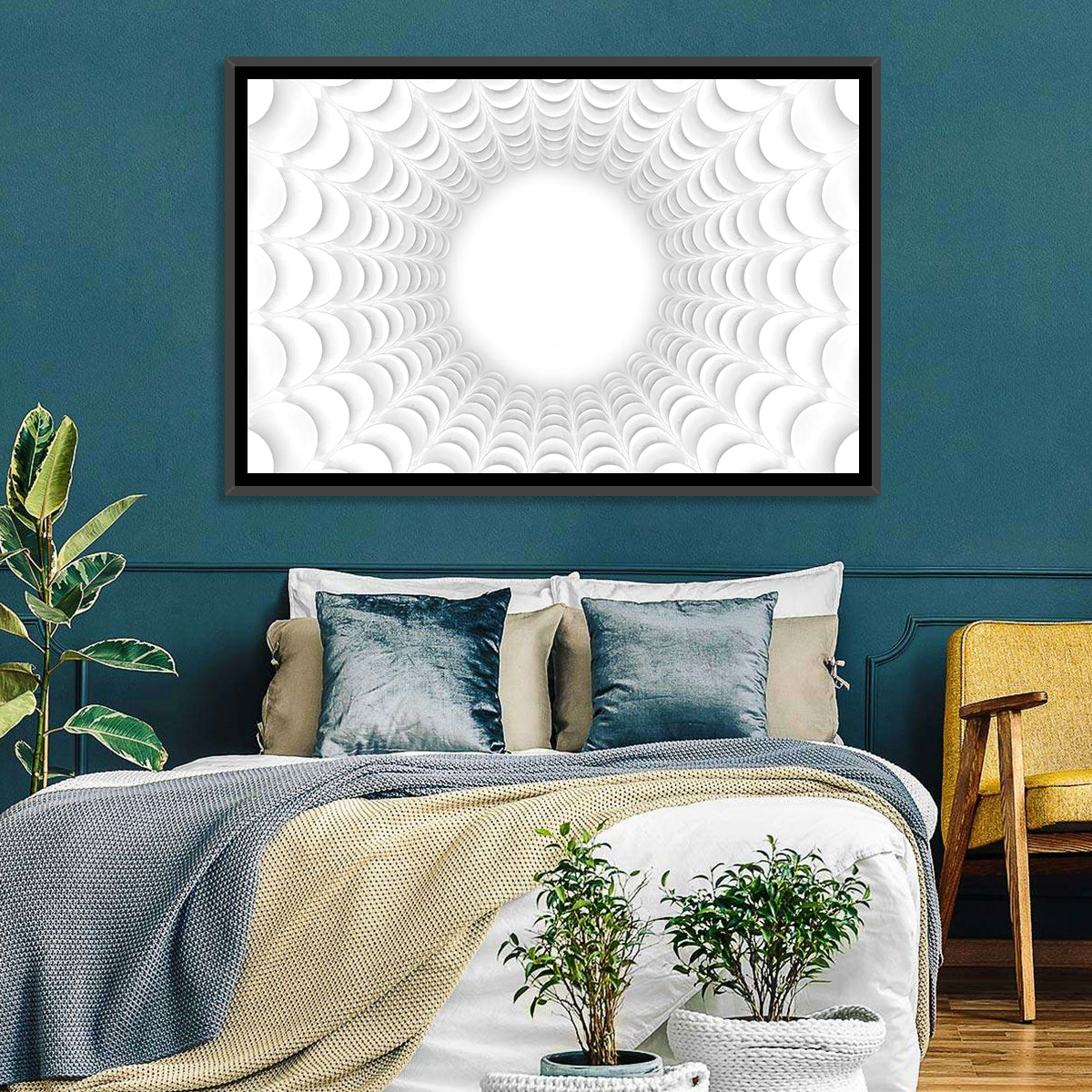 White Bubble Sphere Tunnel Wall Art in a room, landscape