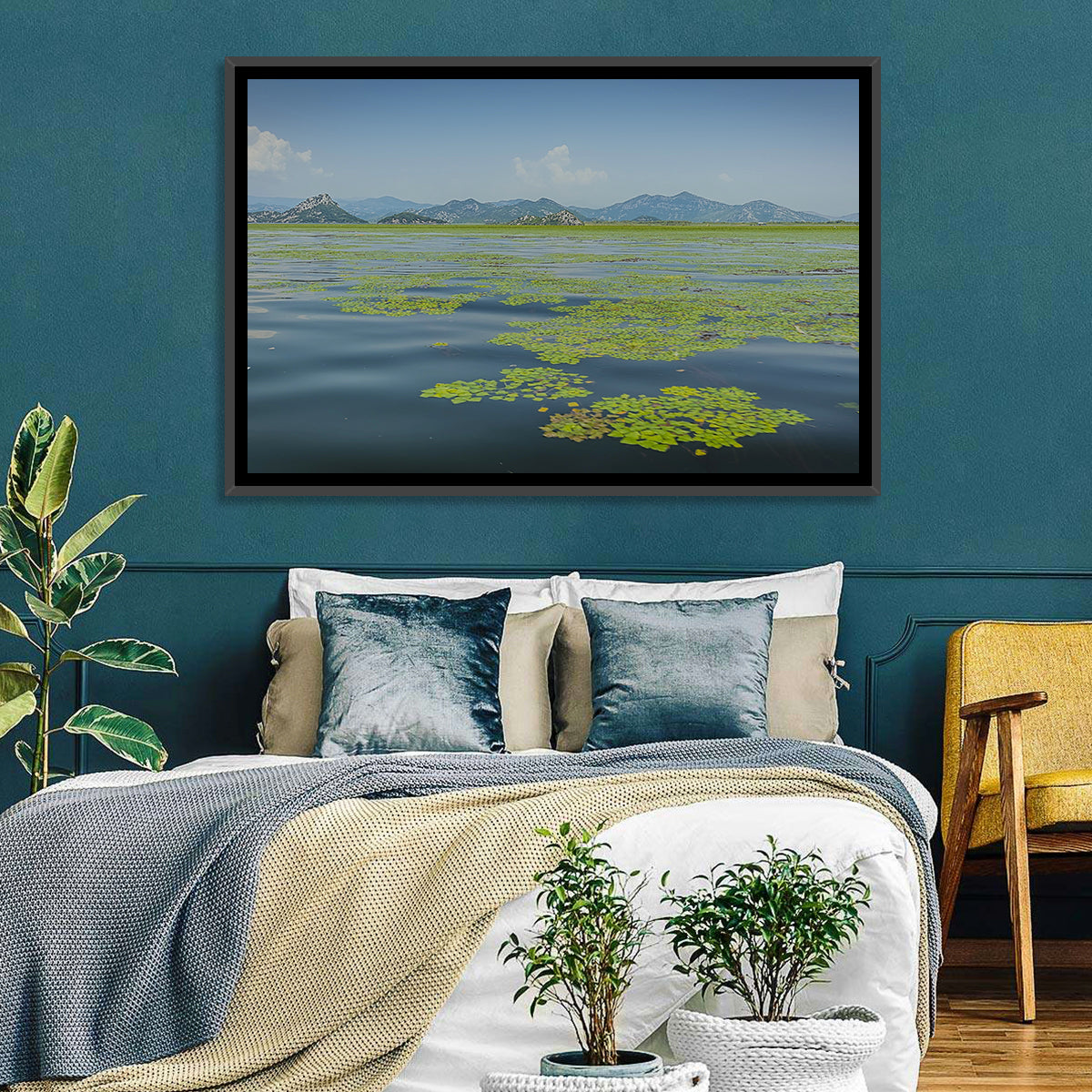 Lake Skadar Water Lilies Wall Art in a room, landscape