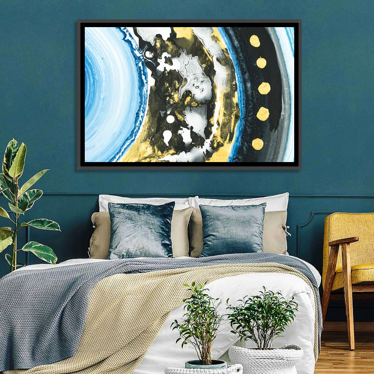 Planet Rings in Blue and Gold Wall Art