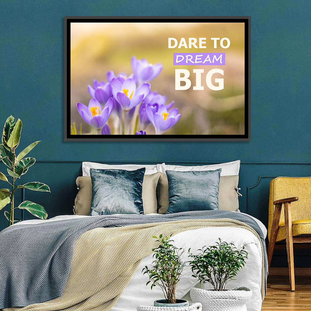 Dare to Dream Big, Purple Crocus Wall Art in a room, landscape