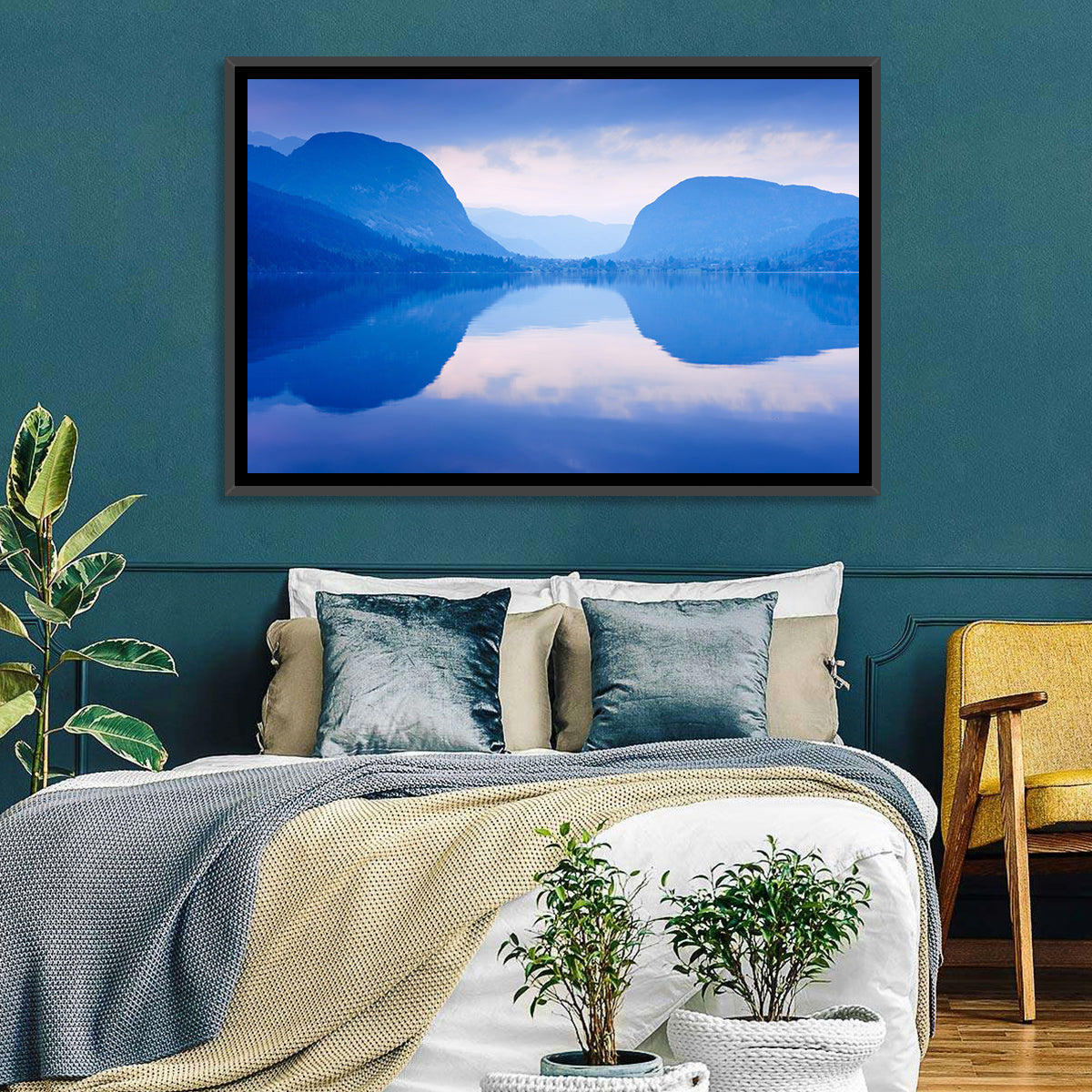 Lake Bohinj Morning Reflection Wall Art in a room, landscape