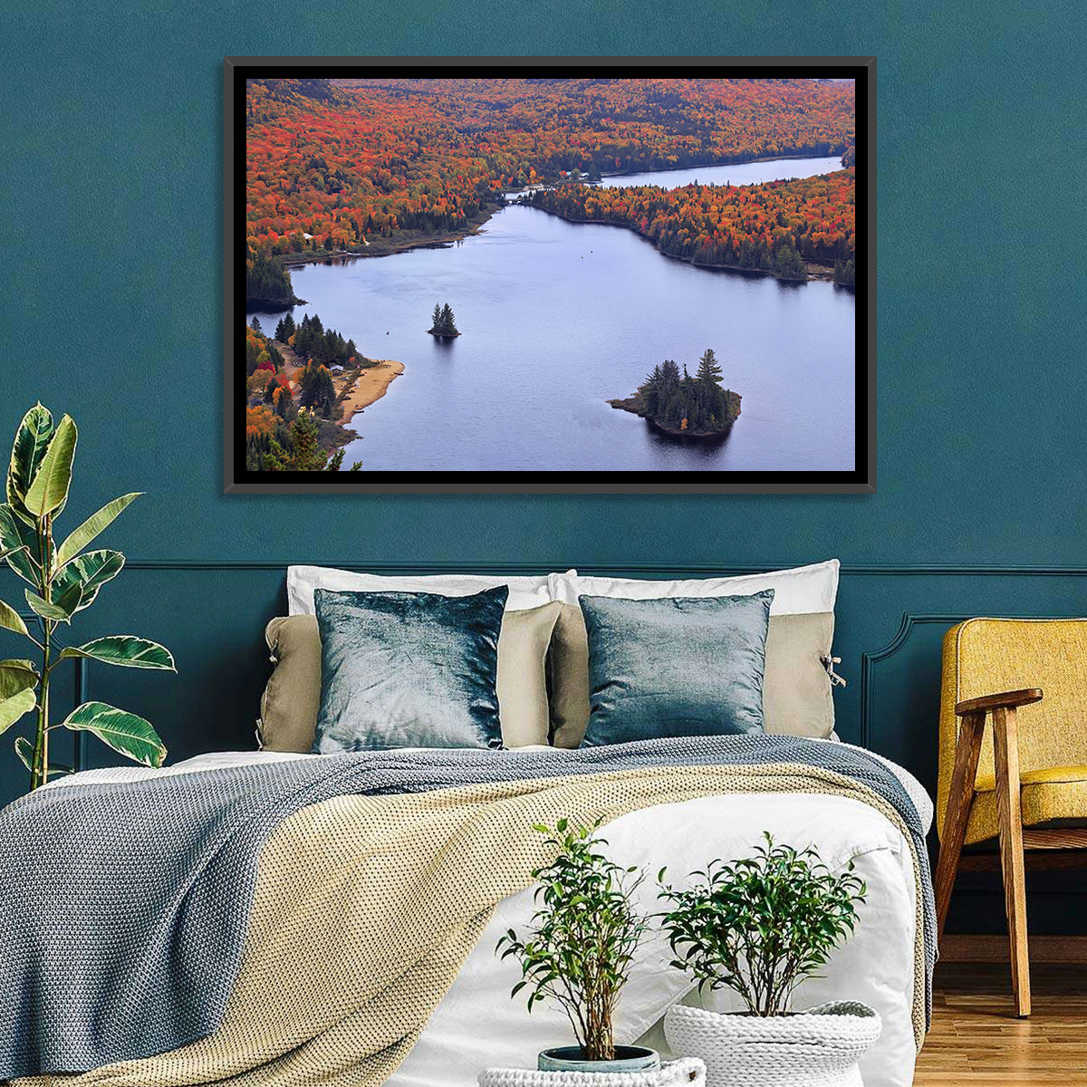 Lake Monroe Aerial with Islands Wall Art in a room, landscape