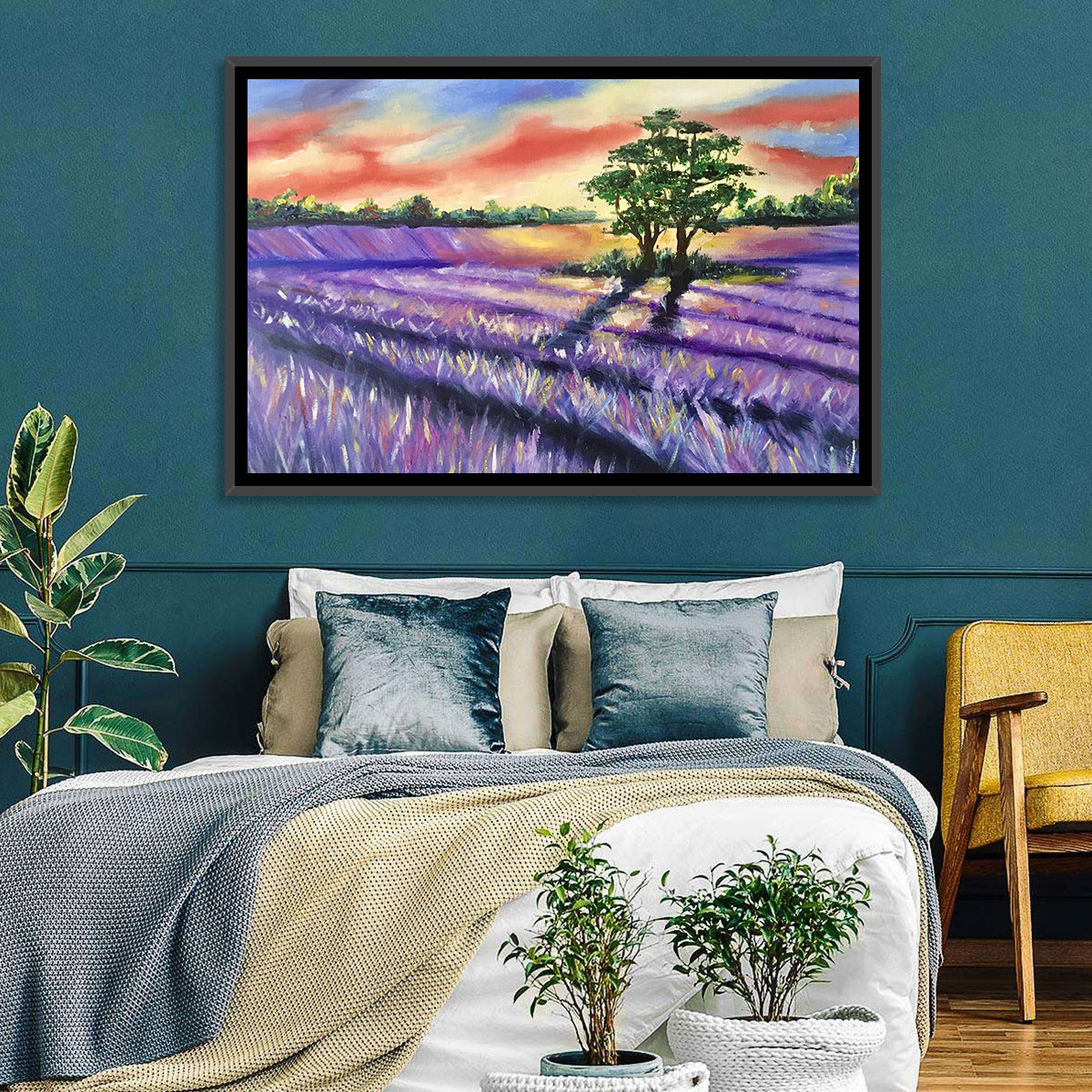 Lavender Field at Sunset Wall Art in a room, landscape