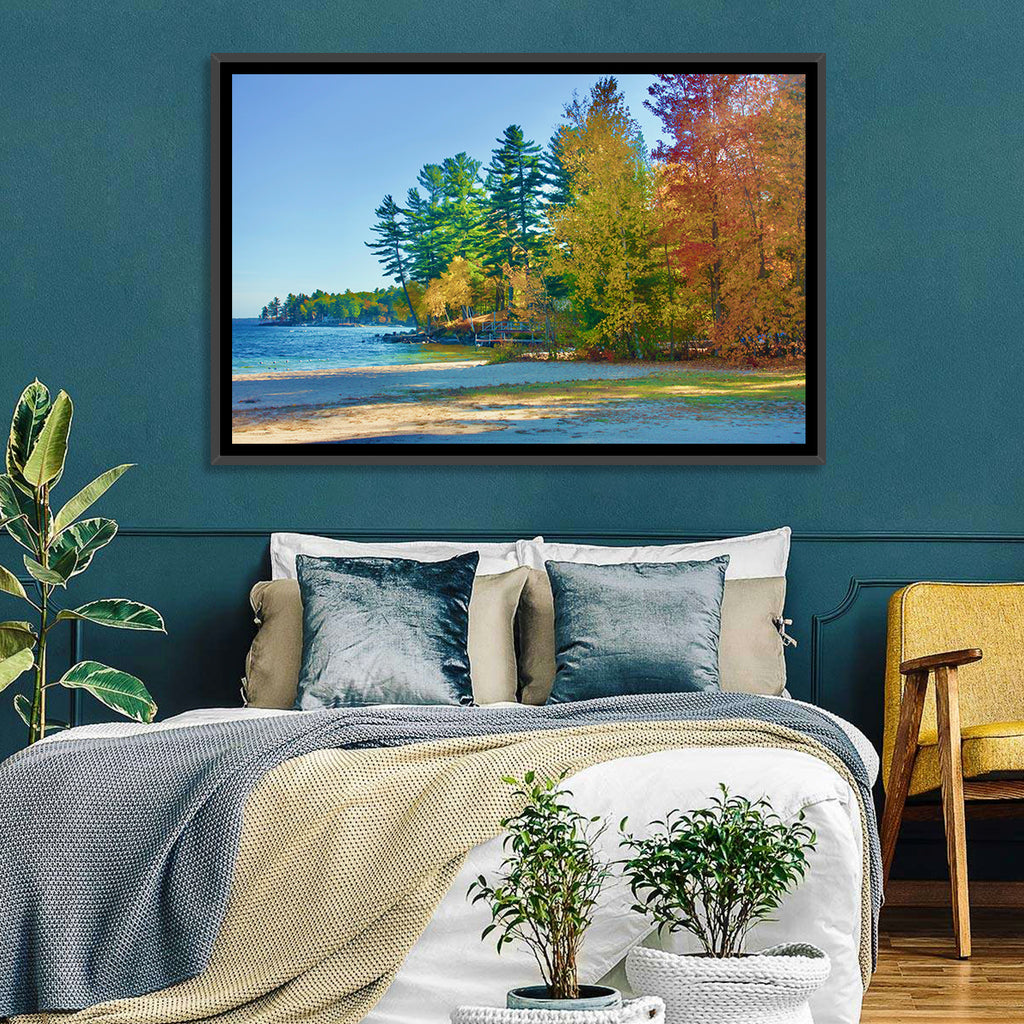 Sebago Lake Pier in Autumn Wall Art