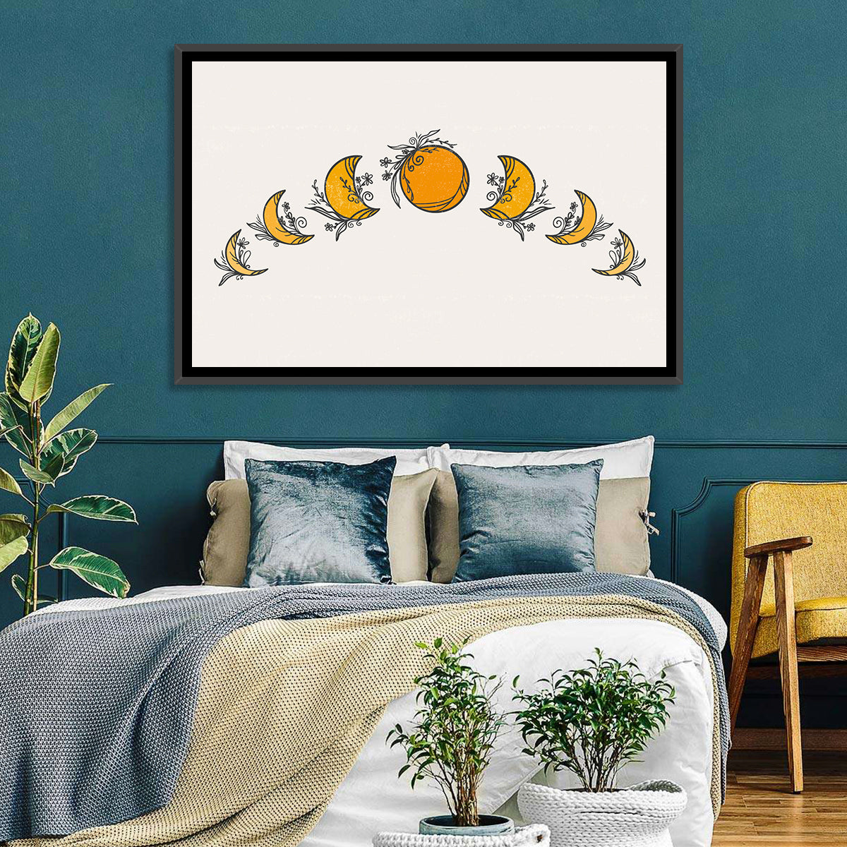 Lunar Phases Floral Arc Wall Art in a room, landscape