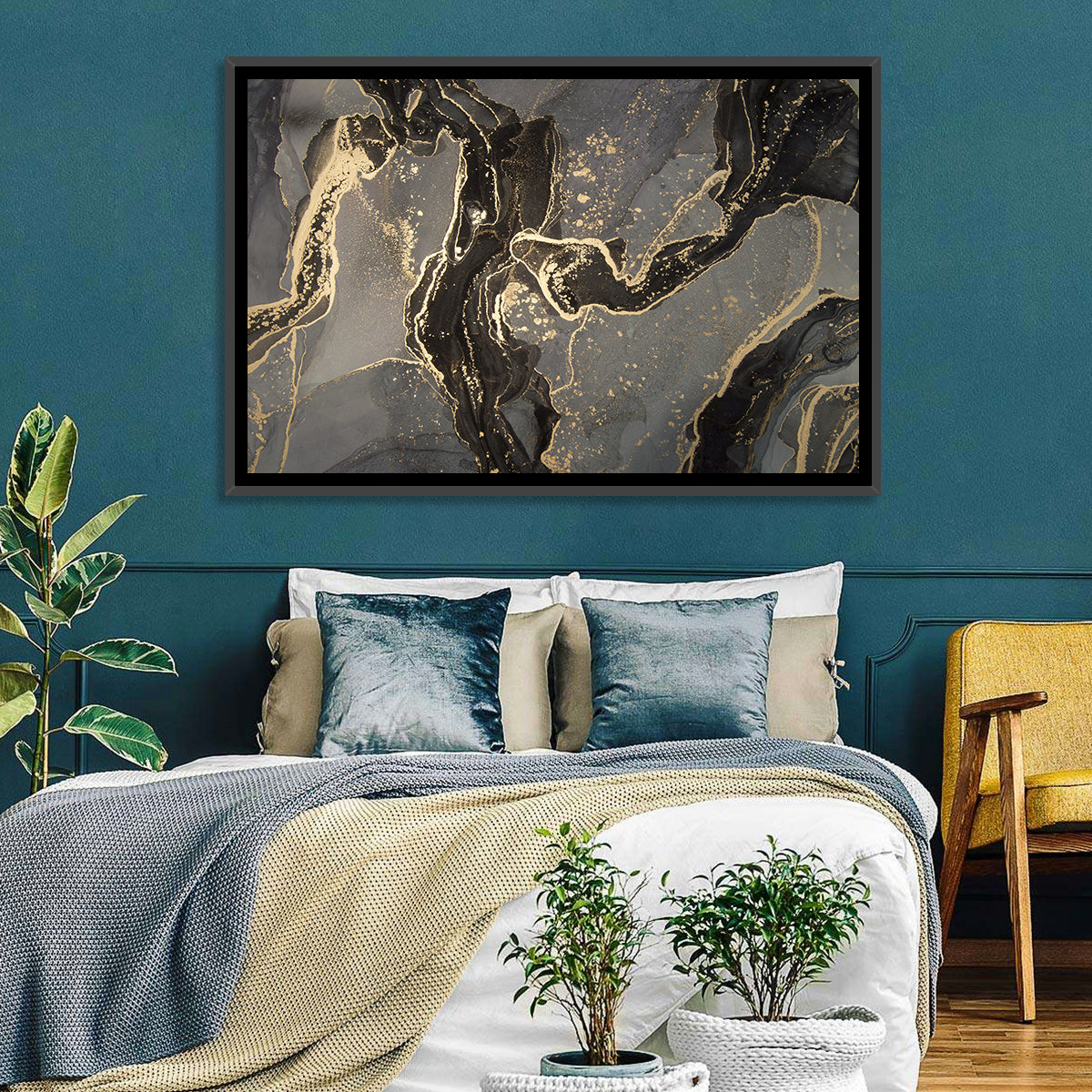 Black and Gold Marbled Abstract Wall Art