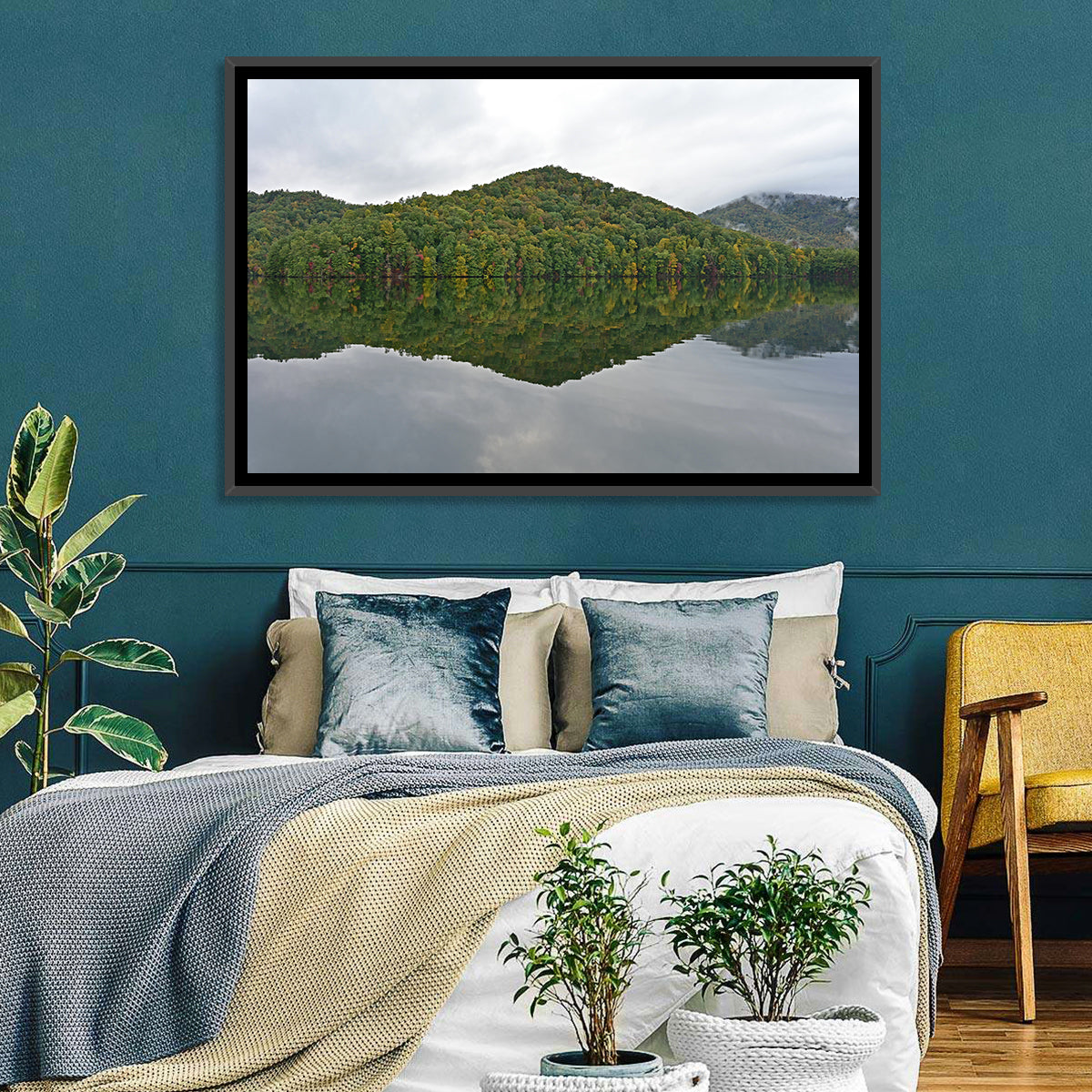 Calm Reflection at Lake Santeetlah Wall Art in a room, landscape