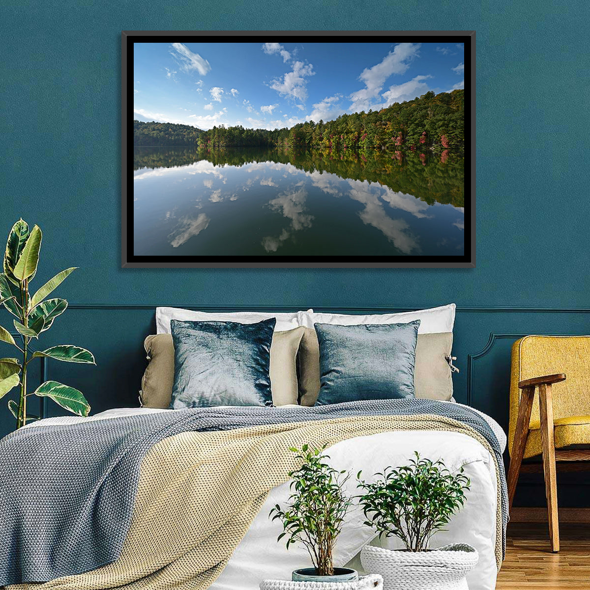 Autumn Reflection at Lake Santeetlah Wall Art in a room, landscape