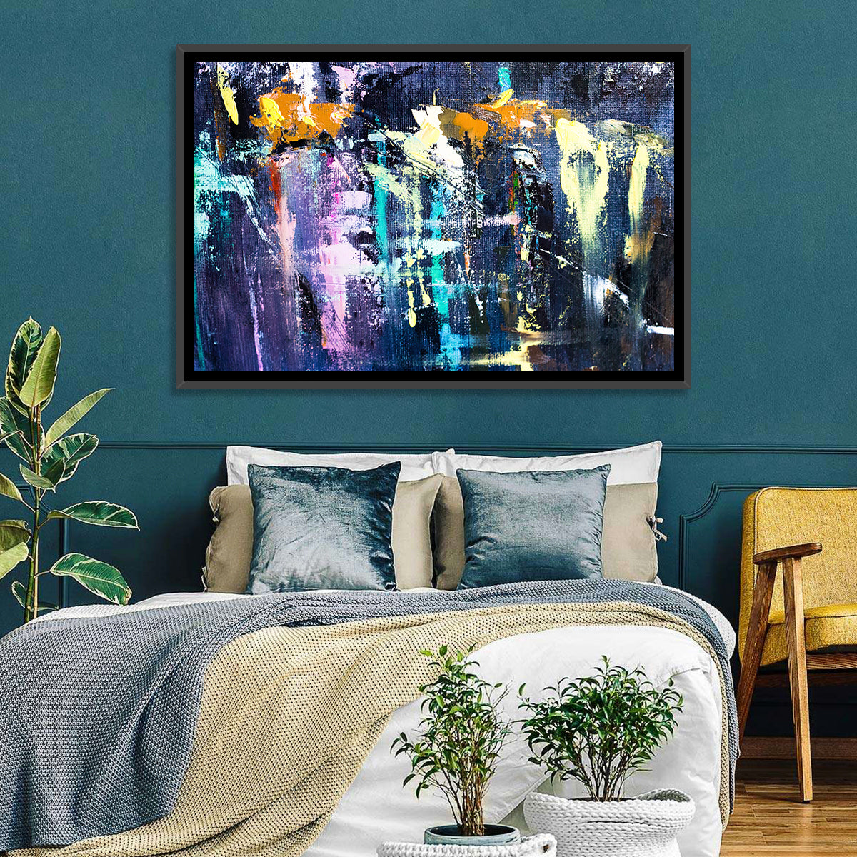 Impasto Waterfall in Blue and Purple Wall Art