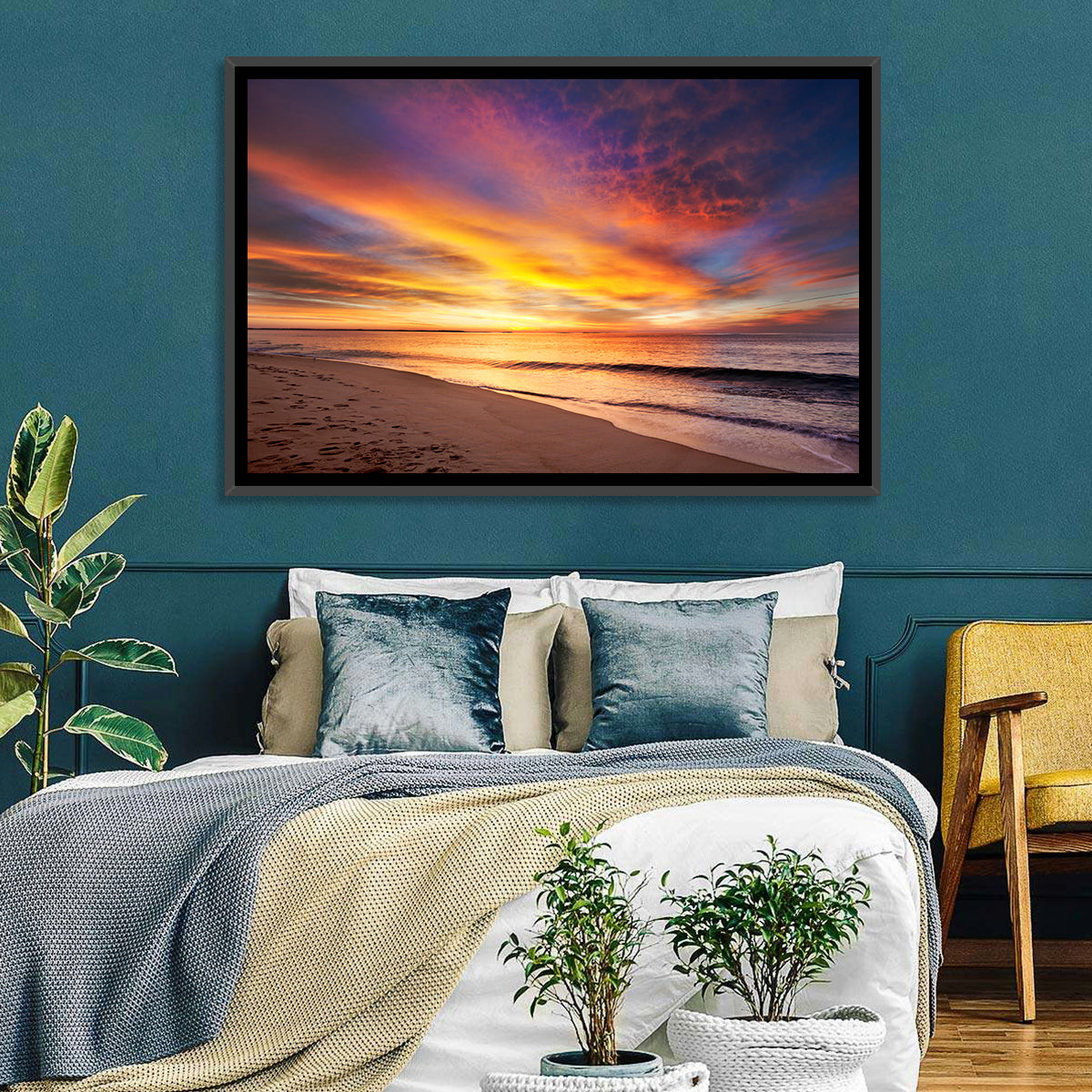 Maine Beach Sunrise Wall Art in a room, landscape