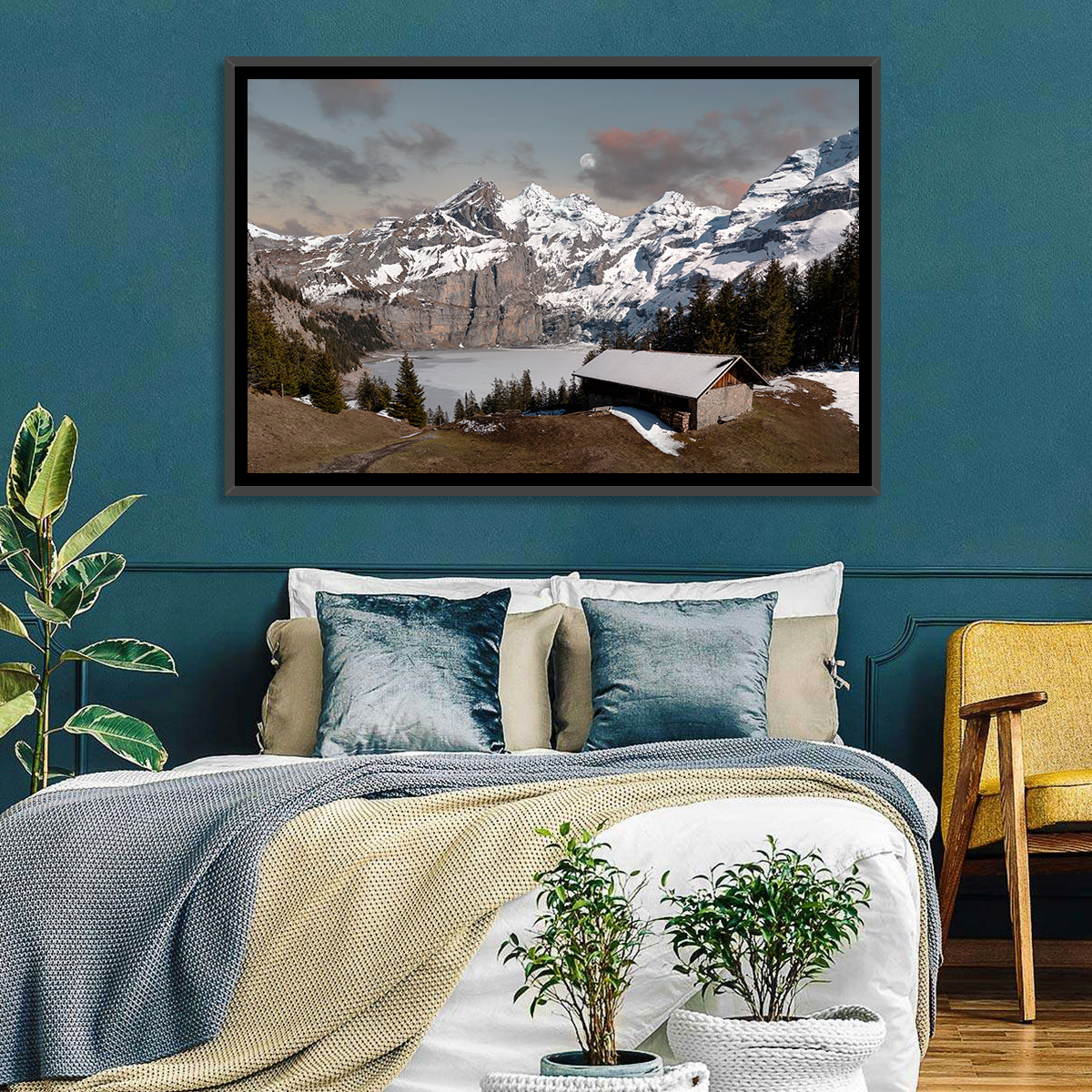 Oeschinensee Winter Landscape Wall Art in a room, landscape