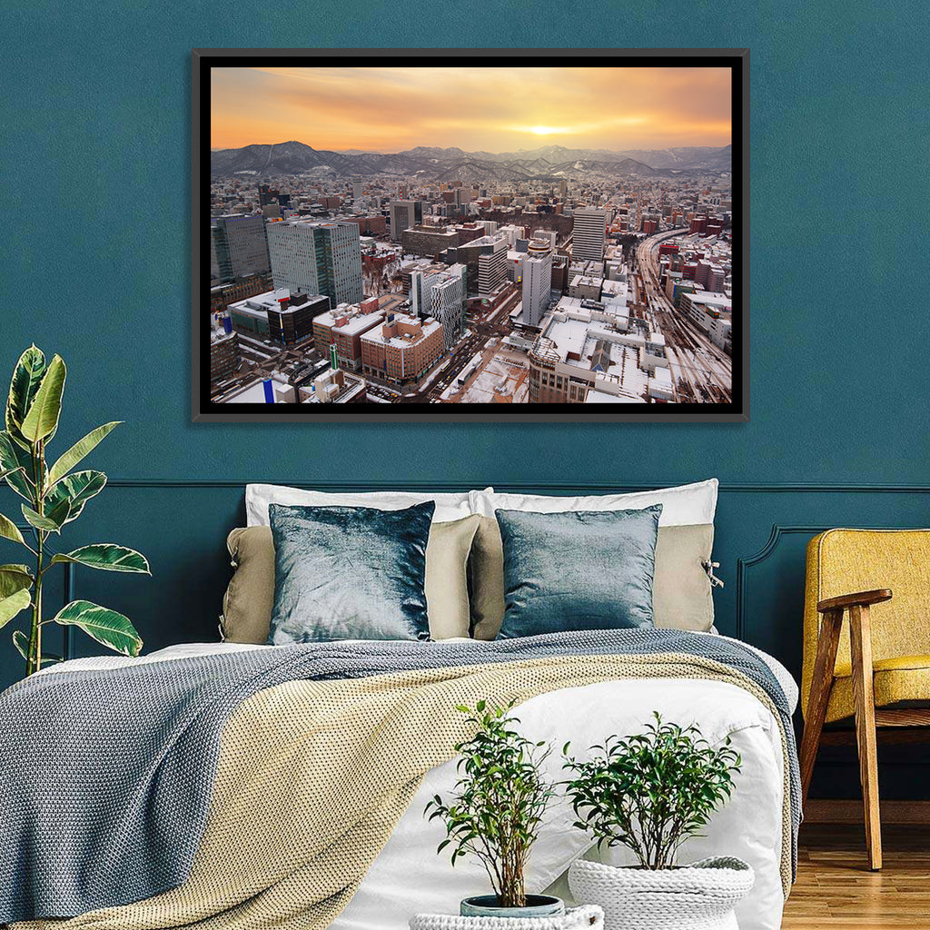 Sapporo Station Skyline at Golden Hour Wall Art