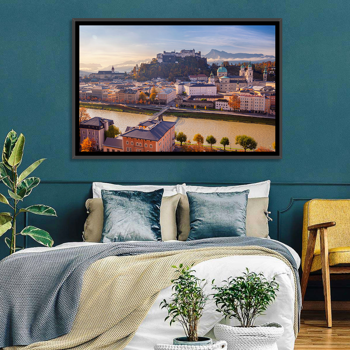 Salzburg Skyline at Golden Hour Wall Art in a room, landscape