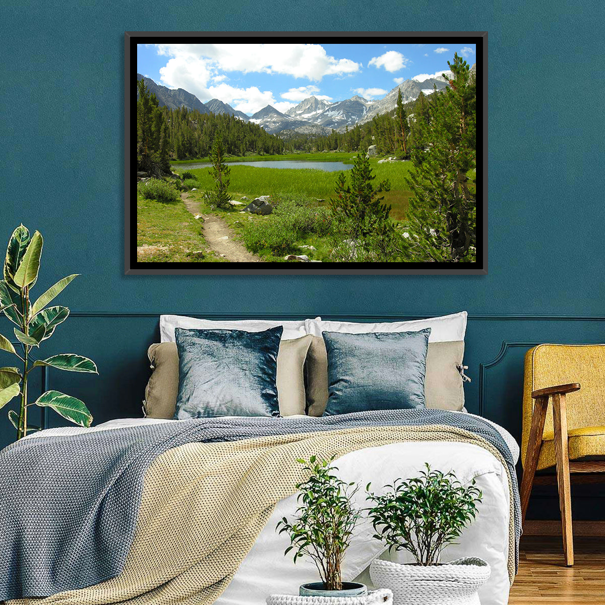 Sierra Nevada Trail to Snow Capped Peaks Wall Art in a room, landscape