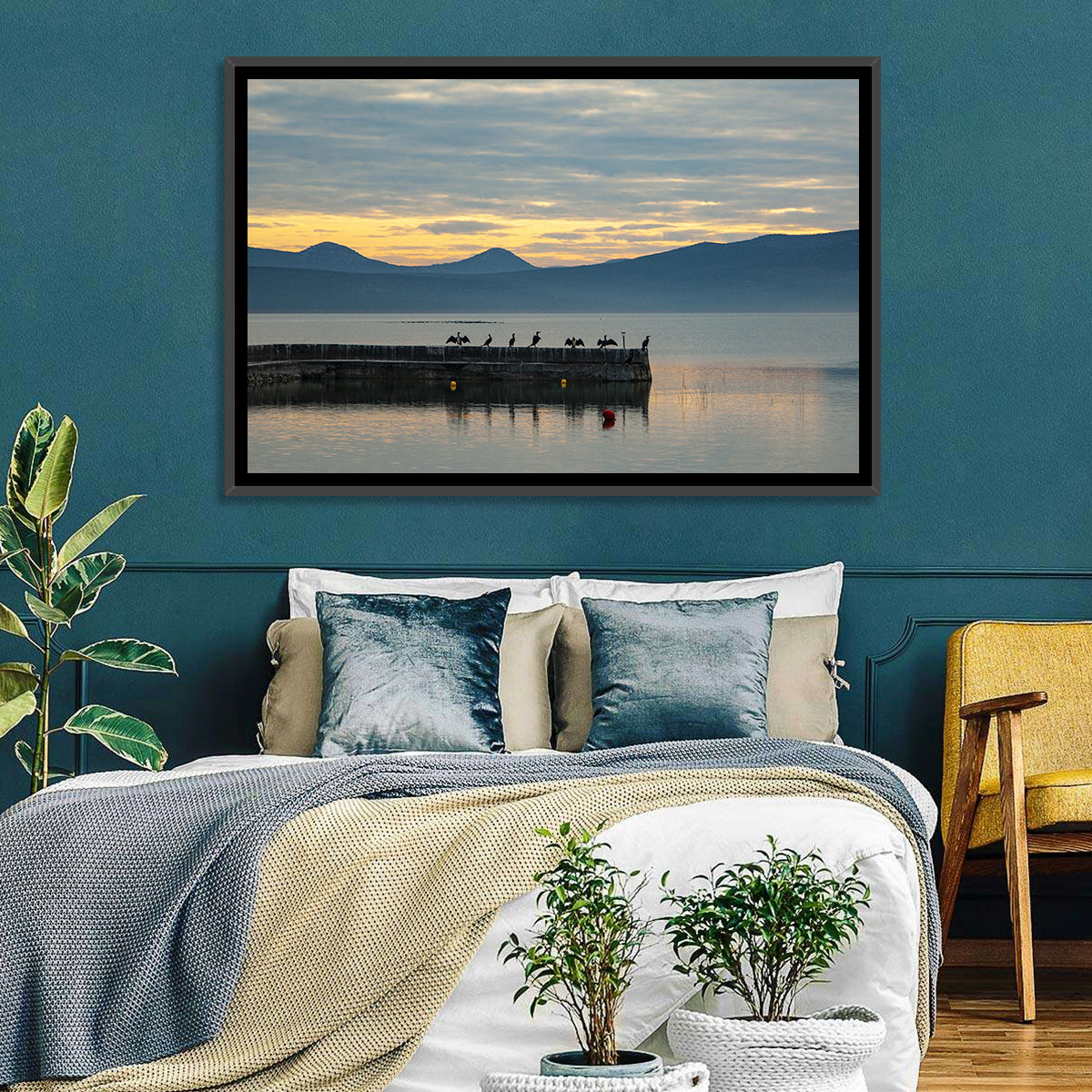 Lake Vrana Pier at Sunset Wall Art in a room, landscape